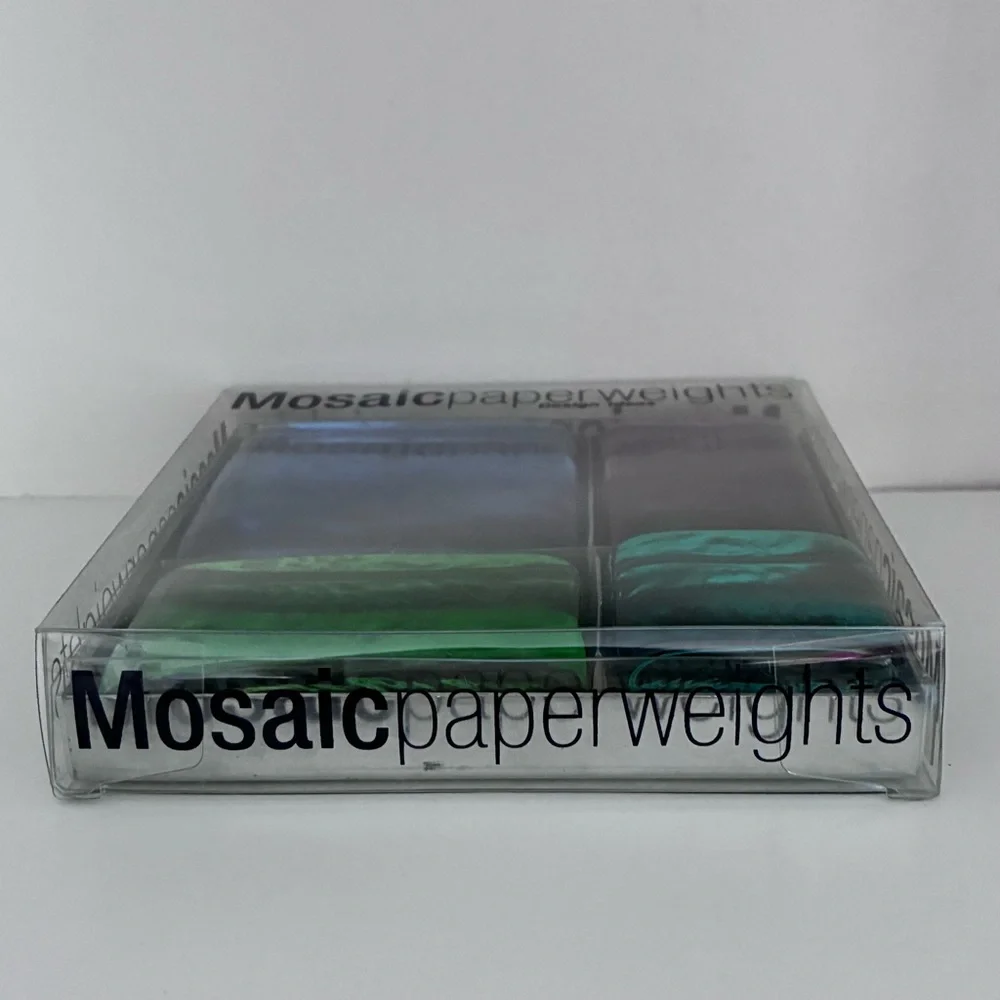 NWT Mosaic Puzzleweights Glass Paper Weights, by Design Ideas, Boxed